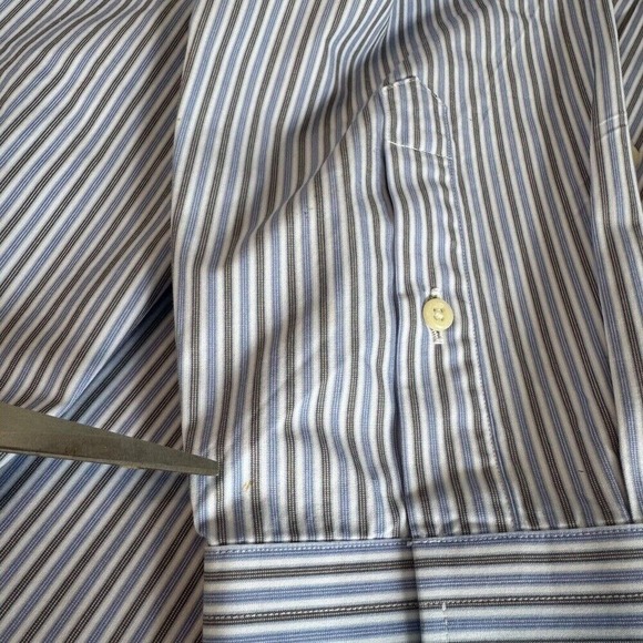David Donahue‎ Trim Fit Dress Shirt 16 32/33 Blue Stripes Button Up Long Sleeve - Picture 5 of 13